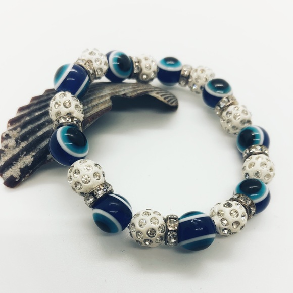 Silver Blue Evil Eye Braclet - Picture 1 of 2